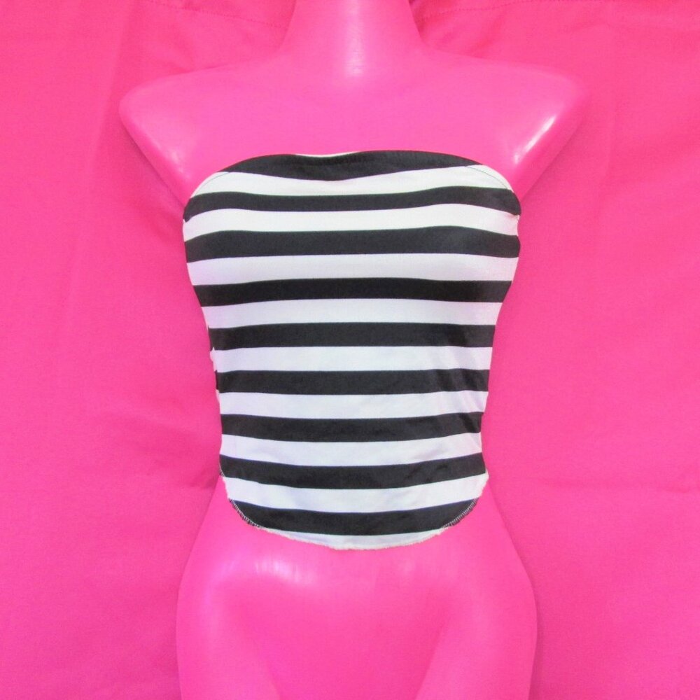 vintage tube top black white stripes bikini swimsuit size extra small